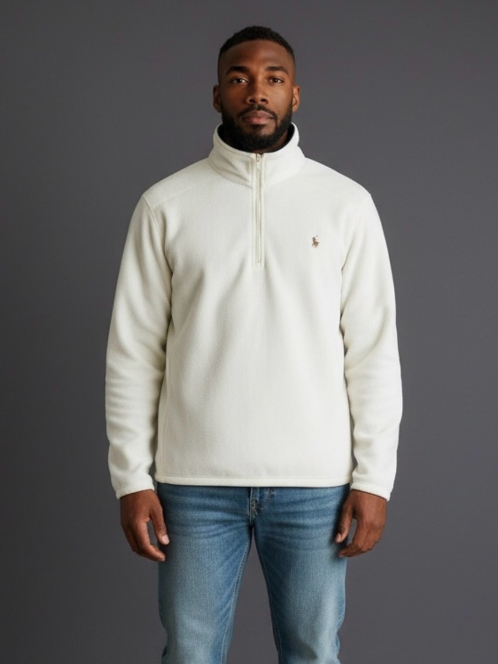 Beverly Hills Polo Club Cream Quarter-Zip Fleece Sweater